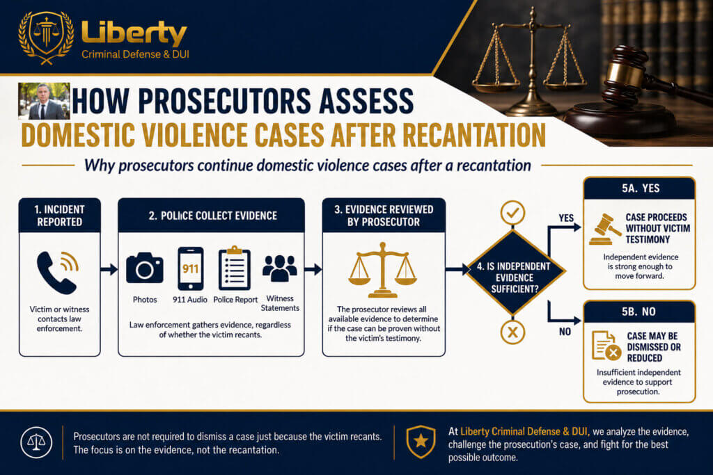 An infographic about how prosecutors assess dv cases after recantation